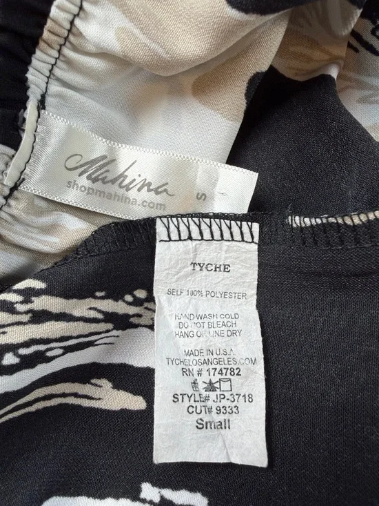 Mahina ~ Strapless Jumpsuit ~ in Black/Tan/White Palm Leaves Print - Picture 16 of 16